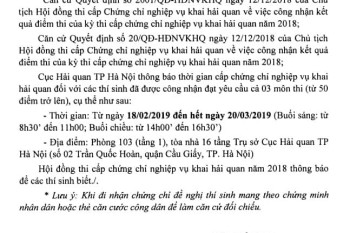 THÔNG BÁO LỊCH NHẬN CHƯNG CHỈ HẢI QUAN 2018